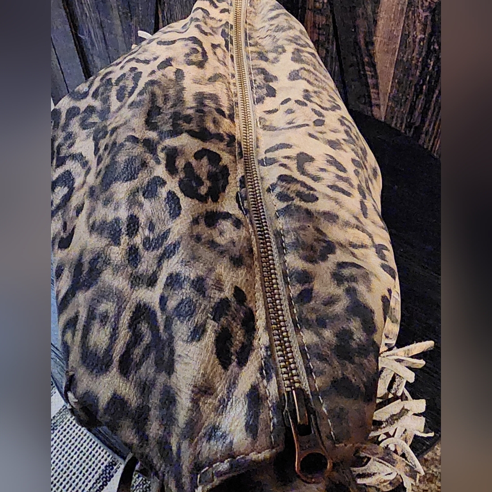 Leather Leopard Print Fringe Women's Bag - Picture 12 of 16
